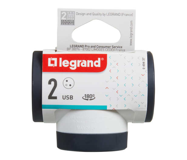LEGRAND Rozgałęziacz potrójny obrotowy 2X2P+Z+USB 49437 - 1047757 - zdjęcie 4